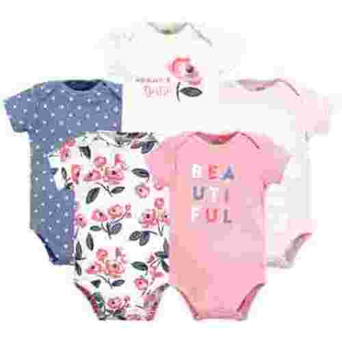 Touched by Nature Unisex Baby Organic Cotton Bodysuits, Bubblegum Floral, Newborn