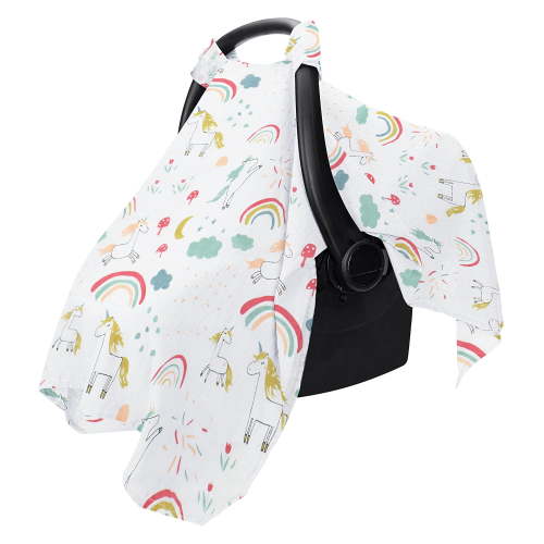 EUZODNAK Car Seat Cover Baby, Carseat Covers Baby for Girl Boy, Muslin Cotton Infant Car Seat Cover, Lightweight Car Seat Canopy, Breathable Baby Carrier Cover, Summer Stroller Sun Shade