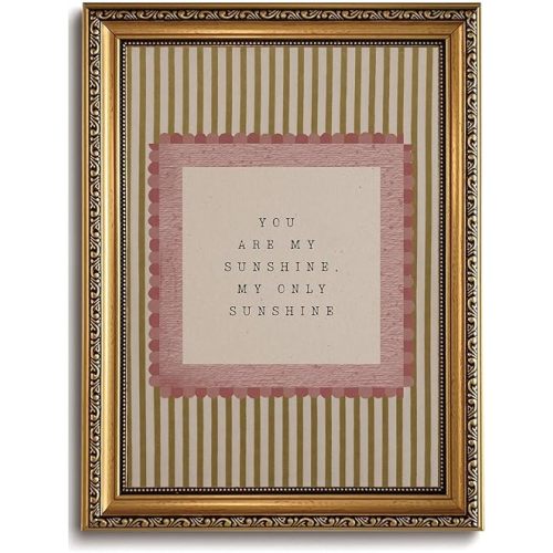 You Are My Sunshine Wall Decor, Vintage Gold Framed Nursery Wall Art, 12x16