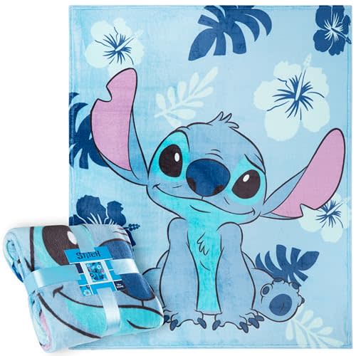 Disney Stitch Throw Blanket Soft Fleece Blanket Bedroom Accessories 59 x 51” (Light Blue Stitch)