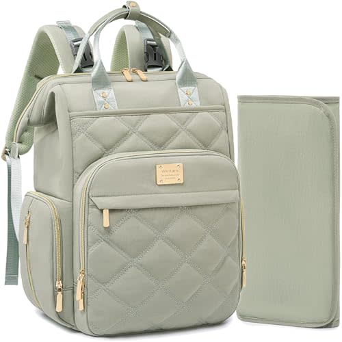 Weitars Diaper Bag Backpack Travel Diaper Backpack, Large Baby Diaper Bag with Changing Pad Baby Bag for Boys Girls, Insulated Pockets, Waterproof Baby Backpack for Mom & Maternity (Green)