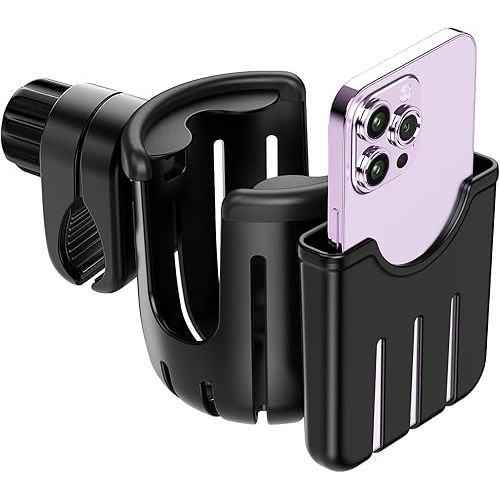 Guiseapue Stroller Cup Holder with Phone Holder, Universal Bottle Holder for Wheelchair, Walker, Bike, Scooter, Stroller Accessories for Uppababy, Nuna, Bugaboo, Doona, Gifts for Women, Mom, Men