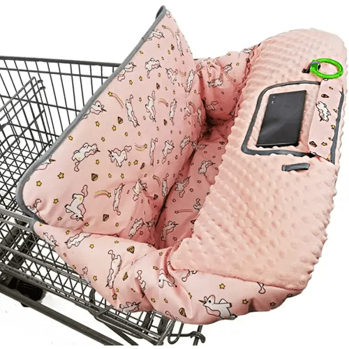 Shopping cart Cover for Babies-high Chair Cover, Dotted Minky Touching, Multi in 1 Design, 360 Full Protection, roll in and go, Universal fit, Pink Unicorns