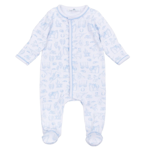 Wild West Toile Footie - Light Blue – Magnolia Baby