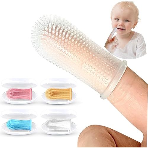 Baby Toothbrush, 360 Degree Bristle Silicone Finger Toothbrush 6 to 12 Months, and Toddler Toothbrushes 1-2, Set of 4 – Multi Colors