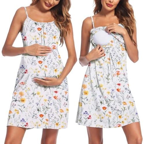 Ekouaer Women's Nursing Nightgown Maternity Dress Breastfeeding Gown Full Slips Sleepwear