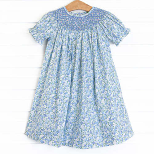 Beautiful Blooms Puff Sleeve Smocked Dress, Blue – Stitchy Fish