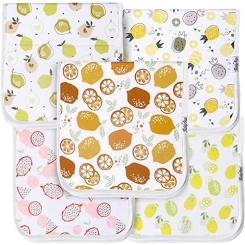 5 Pack Organic Cotton Baby Burp Cloths – 3 Layer, 21"x10" Large, Ultra Soft & Absorbent Burping Rags for Newborns – Infant Towels for Milk Spit Up