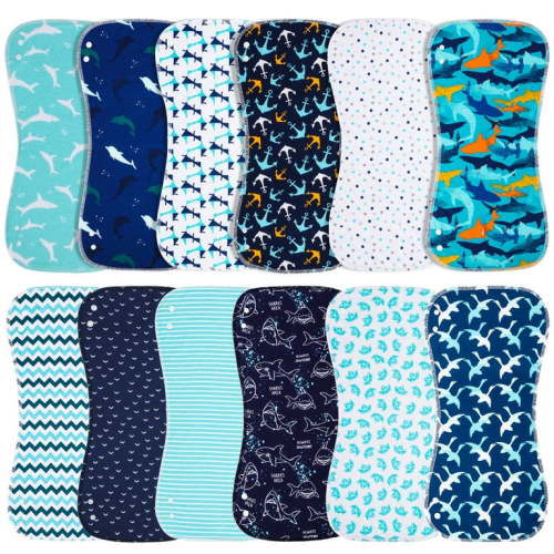 Burp Cloths & Baby Bibs 2-in-1 Large Size 3-Layers 100% Cotton Super Absorbent and Soft Baby Spit Up Burping Rags Baby Burp Cloth Set for Boys 12 Pack