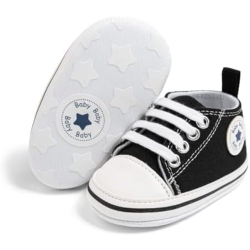 KIDSUN Unisex Baby Boy Girl Canvas Sneaker Soft Sole Infant Lace up Newborn Ankle Toddler First Walkers Crib Shoes