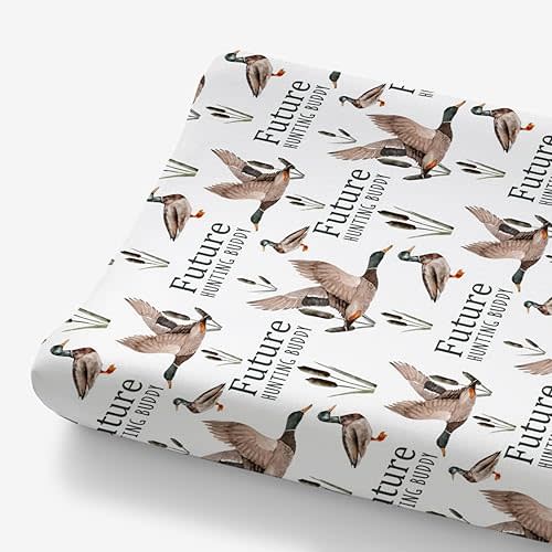 HawSkgFub Future Duck Hunting Buddy Changing Pad Cover for Baby Boy, Wild Mallard Hunter Diaper Change Table Covers, Soft Stretchy Breathable Safe Snug Fitted Changing Mat Sheets Fit 32"/34" x 16"