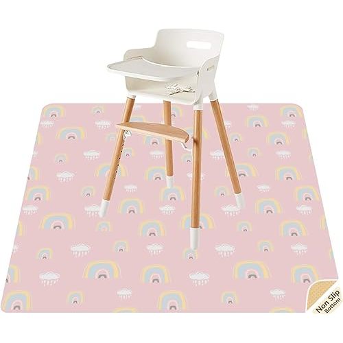 Splat Mat for Under High Chair/Arts/Crafts by CLCROBD, 51" Baby Anti-Slip Food Splash and Spill Mat for Eating Mess, Waterproof Floor Protector and Table Cloth (Rainbow Pink)