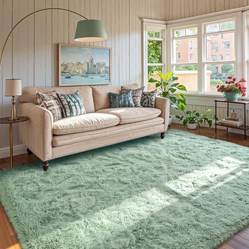 3x5 Rug Sage Green Area Rugs for Nursery Bedroom,1.7'' Plush Soft Grass Fluffy Living Room Carpet for Kids Teens Home Decor Aesthetic