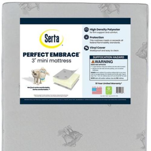Serta Perfect Embrace 4" Mini Crib Mattress: Firm, Vinyl Cover, High-Density Foam, Removable Cover