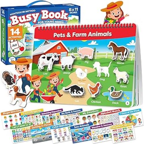 Montessori Preschool Busy Book for Toddlers Ages 3 and Up - Preassembled Preschool Learning Activities Homeschool Montessori Toys - Gifts for 3 Year Old Boys Girl Birthday - Valentines Day Gifts Kids