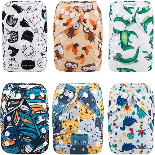 ALVABABY Newborn Cloth Diapers,Reusable Cloth Diaper for Preemie,6pcs Diaper Covers with 12 Newborn Diaper Inserts, Less Than 12pounds Baby Boy