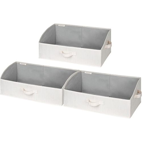 StorageWorks Closet Storage Bins, Trapezoid Organizer Box for Shelves, Fabric Clothes Bin, Foldable Organizing Baskets with Handles, Jumbo, Mixing of Beige, White & Ivory, 3-Pack