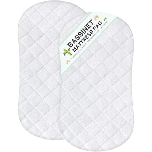 Bassinet Mattress Protector, Universal Fit for Halo Bassinest Swivel and Hourglass/Oval Bassinet Mattress, Ultra Soft Waterproof and Breathable, Viscose Made from Bamboo Surface, 2 Pack