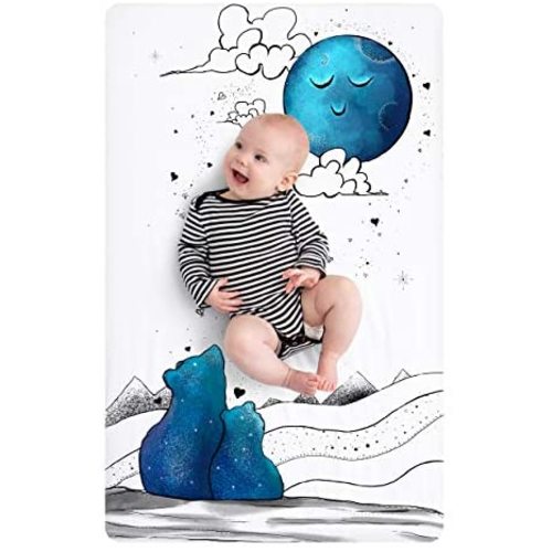 JumpOff Jo Cotton Mini Crib Sheet, Mama Bear Blue
