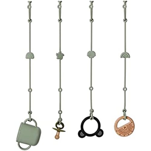 Toy Safety Straps 4PK Silicone Pacifier Clips, Adjustable Sippy Cup Straps for Strollers, High Chair, Shopping Cart, Cribs Baby Toy Secure Straps-Sage