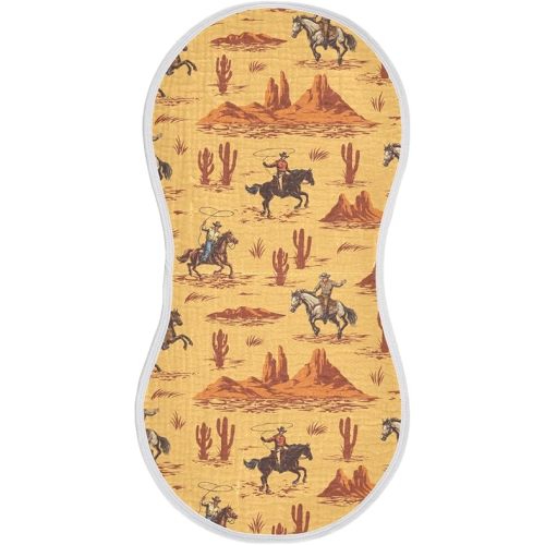 Muslin Burp Cloths for Baby Boys and Girls - 1-Pack Ultra Absorbent Western Desert Cowboy Muslin Washcloths, Newborn Towel, Milk Spit Up Rags, Burp Cloth Bib for Unisex, 22 x 11 Inch