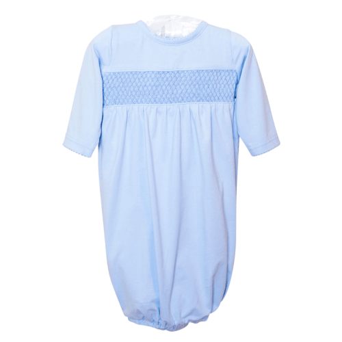Smocked Baby Gown In Pale Blue Knit