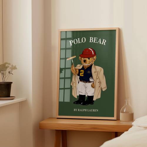 Polo Game Bear Poster, Fashion Magazine Polo Game Print, Printable Polo Ralph Lauren Wall Art Luxury Polo Green Poster Polo Bear Wall Art