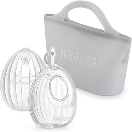 haakaa Wearable Silicone Breast Pump with Steriliser Bag, 2-in-1 Hands-Free Passive Breast Milk Catcher for Nursing Mom, Breastfeeding Essentials, 2-Pack 75ml Pumps & 1 Steriliser Bag