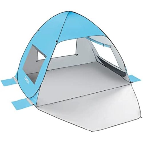 TOBTOS UPF 50+ Pop Up Beach Tent, Beach Umbrella, Automatic Sun Shelter 3-4 People UV Protection Portable Sunshade, Easy Set Up Baby Canopy Cabana, Lightweight with Carry Bag