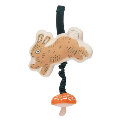 Manhattan Toy Button Bunny Brahm's Lullaby Pull Musical Toy with Baby Chime and Adjustable Fabric Loop for Car seat