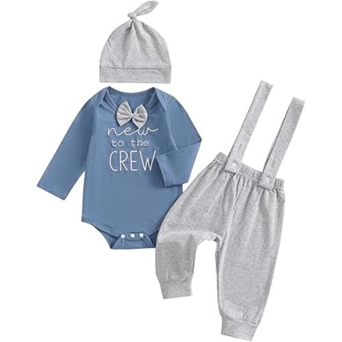 Twopumpkin Newborn Baby Boy Girl Clothes Outfits Short Sleeve Romper Bodysuit Cotton Pants and Hat Coming Home Outfit
