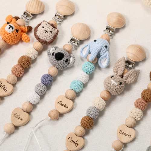 Personalized Name Pacifier Clip With Animal/ Custom Baby Shower Gift/ Babygirl Binky Holder/ Newborn Gift/ Wooden Pacifier Clip With Heart