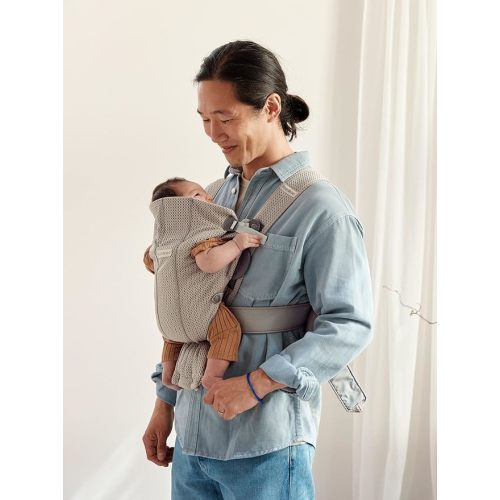 BabyBjörn Baby Carrier Mini, Gray Beige, 3D Mesh Newborn Carrier (7-25 lbs), Ergonomic, Easy-to-Use