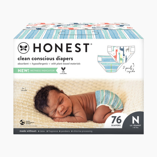 The Honest Company Club Box Diapers - Teal Tribal + Multi Color Giraffes, Newborn, 76 Count