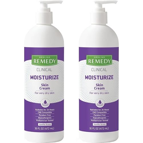 Medline Remedy Clinical Skin Cream, Vanilla Scent, 16 fl oz, 2 Count | Moisturizing Face and Body Cream for All Ages