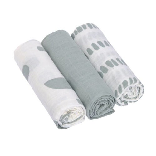 Lassig Swaddle & Burp Blanket (3 Pk) Style: STROKES SILVER GREY