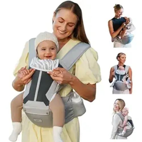 MOMTORY Safety-Certified 6-in-1 Baby Carrier Newborn to Toddler, Grey | Plus Size Friendly, 6 Carry Positions, Ergonomic Hip Support, Cozy and Breathable, Baby Carrier with Hipseat for 7-50lbs