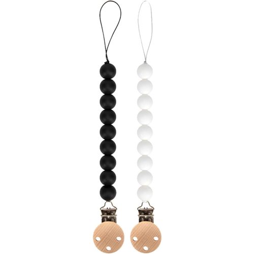 Silicone Pacifier Clip Holder for Baby, Fits Most Pacifier Styles, BPA-Free, 2 Pack (Black & White)
