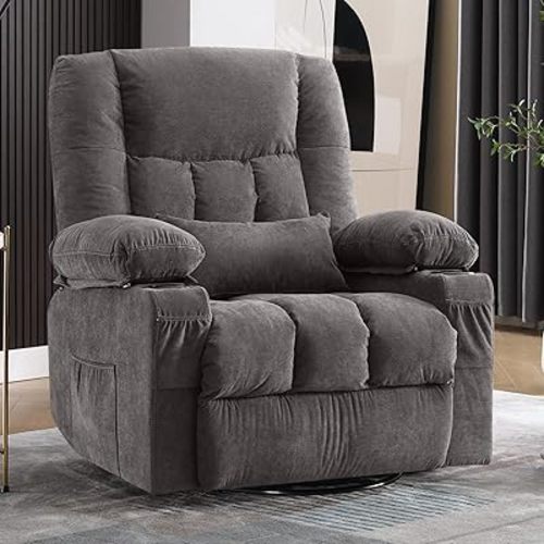 Massage Swivel Rocker Recliner Chair with Vibration Massage and Heat Ergonomic Lounge Chair for Living Room with Rocking Function and Side Pocket, 2 Cup Holders, USB Charge Port