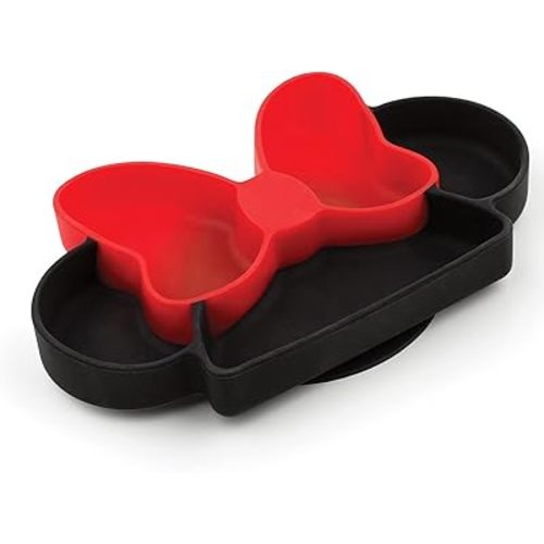 Bumkins Disney Toddler and Baby Suction Plate, Silicone Grip Dish, Baby Led Weaning, Kids Feeding Supplies, Non Skid Sticky Bottom, Platinum Silicone, for Children Ages 6 Months Up, Minnie Mouse