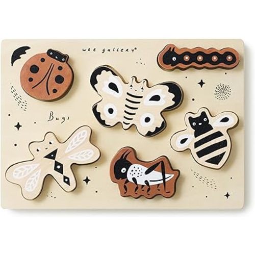 Wee Gallery Wooden Animals Tray Puzzle, Bugs - Montessori Toys, Activity for Early Learning, Motor Skills Development, Child Safe Material, Natural Wood, Educational Toy for Kids, Toddler, Preschool