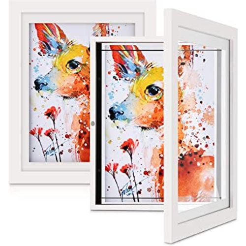ONE WALL Kids Artwork Picture Frame Display 8.5x11 with Mat or 9.9x12.7 Without Mat, White Wood Frame with Tempered Glass Front Opening for Kids Drawings, Artworks, Art Projects, Schoolwork, 2-Pack