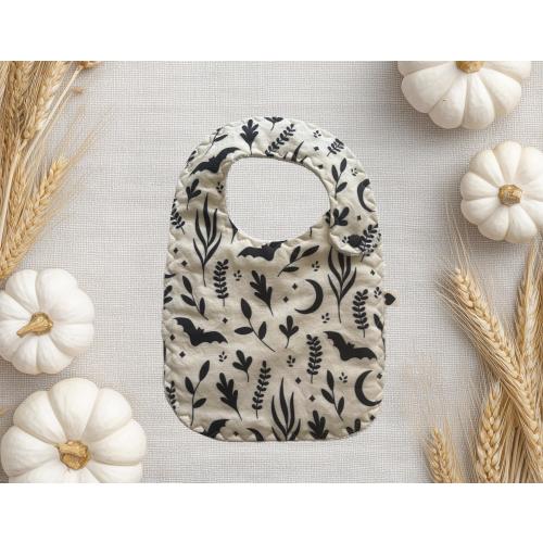Botanical Bats Baby Bib, Halloween Bats Baby Shower Gift, Bats Neutral Baby Bib, New Baby Gift, Photo Shoot Baby Bib, Pumpkin Patch Bib