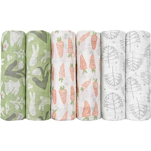 GLLQUEN BABY Receiving Blanket Boy Cotton Muslin Swaddle Blankets Girl Newborn Squares Breathable & Soft Thin Baby Blankets Cloths Double Absorbent Infant Swaddling Wrap - 6 Pack (Carrot)