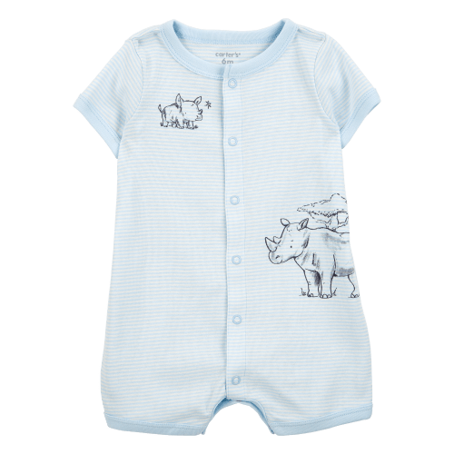 Baby Rhino Striped Short-Sleeve Romper - Blue - Carter's | Carter's