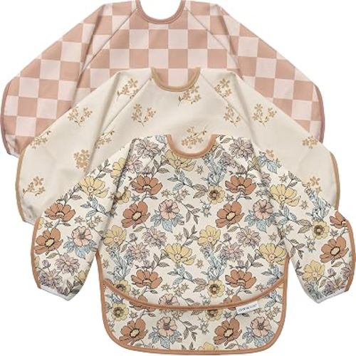 3 Pack Long Sleeve baby Bibs for Eating, Waterproof Smock Bib