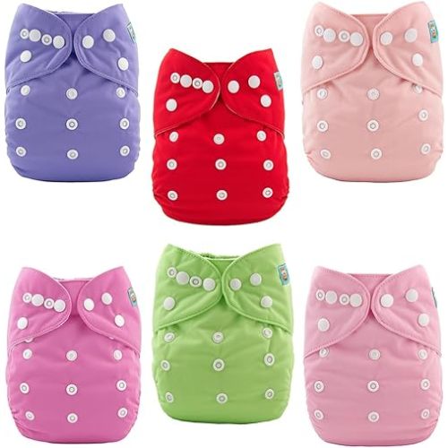 ALVABABY Baby Cloth Diapers 18pcs One Size Adjustable Washable Reusable for Baby Girls 6 Pack + 12 Inserts 6BM100-DA