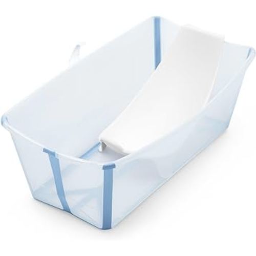 Stokke Flexi Bath Bundle, Ocean Blue - Foldable Baby Bathtub + Newborn Support - Durable & Easy to Store - Convenient to Use at Home or Traveling - Best for Newborns & Babies Up to 48 Months