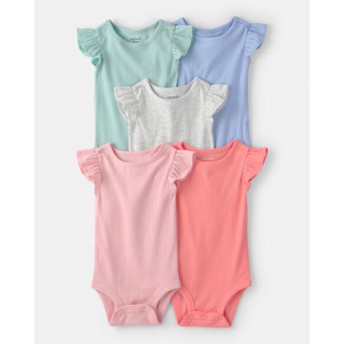 Baby Girl 5-Pack Multipack Ruffle-Sleeve Bodysuits - Pink/Blue/Green (6M)