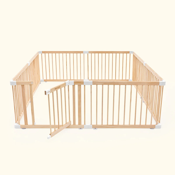 HARPPA Grovi Wooden Baby Gate Playpen | Non-Toxic Foldable DIY Adjustable Play Yard for Infants & Toddlers – Natural Finish Baby Fence for Small & Large Spaces
